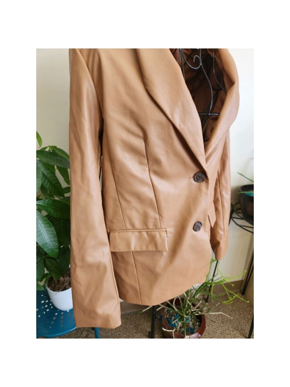 A New Day Camel Brown Faux Leather Blazer XSmall - Picture 3 of 12